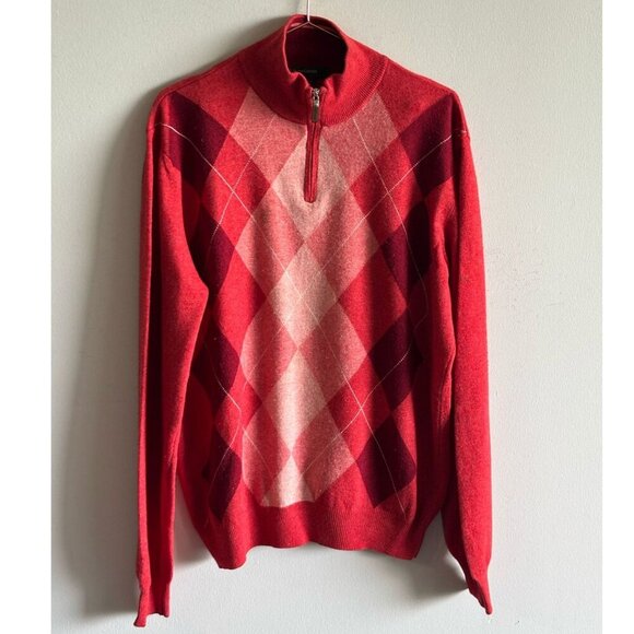 Henry Cottons Men Long Sleeve Collar Quarter Zip Diamond Detailed Sweater Red Si - Picture 9 of 9